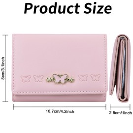 Farcauo Cute Pink Wallet for Women and Girls Small Minimalist Butterfly Design Leather Coin Purse with Credit Card Holder and ID Window Kawaii Travel Cash Wallet for Ladies