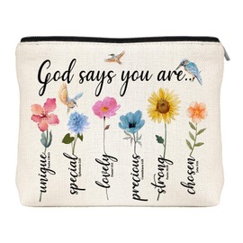 God Says You Are Makeup Bags, Inspirational Bible Verse Bag, Christian Gifts, Affirmations Gifts, Encouragement Gifts, Friend Gifts, Bible Verse Flower Bird Wash Bag for Her, Birthday Gifts for Women