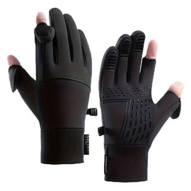 2XK-NOV 1 Pair Windproof and Waterproof Warm Gloves with Finger Cap, Touchscreen Gloves, Fingerless, Suitable for Running, Cycling, Driving, Fishing, Unisex, black