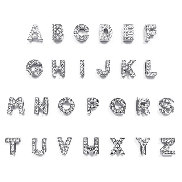 WELANE Rhinestone Slide Charms, 26 PCS Silver Alphabet Slide Letter