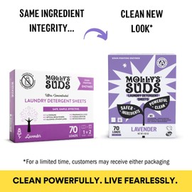 Molly’s Suds Laundry Detergent Sheets | Gentle on Sensitive Skin, Powerful Bio-Based Enzymes, Stain-Fighting | Liquidless & Plastic-Free Packaging | 70 Loads (Lavender)