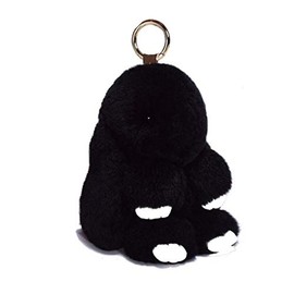jtkdxqs Soft Cute Bunny Keychain Artificial Rabbit Fur Plush Fluffy Pom pom Key Ring for Women,black