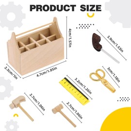 Gnome Accessories Christmas Set, Gnome Tool Box Set with Wooden Mini Tool Box, Scissors, Hammer Saw, Miniature Tool Set, Miniature Tool Set, Dollhouse Accessories, Secret Santa Accessories, 1:12