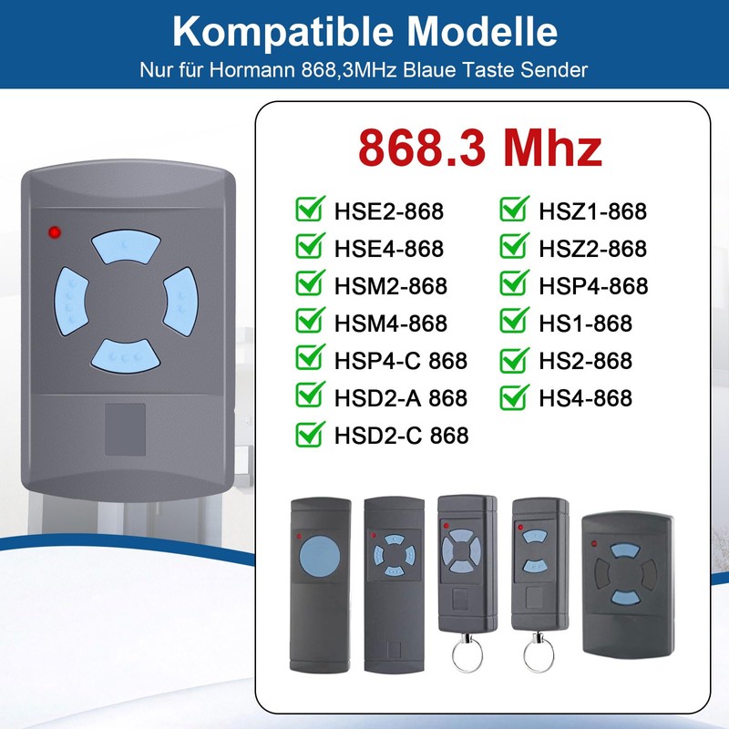 1 x Garage Door Handheld Transmitter for HSE2-868, HSM4-868, HS4-868,