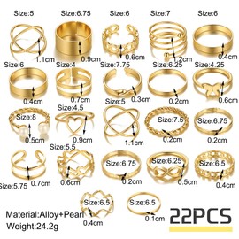 HLMYER 22 Pcs Gold Rings for Women Set,Stacking Rings Jewellery,Knuckle Rings Women Gold,Finger Ring Gold Sets for Women,Tarnish Free Ladies Gold Ring Set for Valentine's Day,Birthday Parties