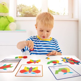 Geometrische Formen Tangrams Holz Puzzle Spielzeug, 155pcs Holzmuster Blöcke Bunte Hölzerne Intelligenz Puzzle Montessori Lernspielzeug Geschenke für Kinder Vorschule
