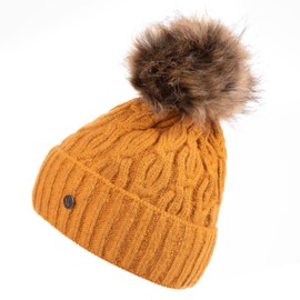 HEYO H22510 Women's Hat for Winter, Fleece Lining, Knitted Hat, Warm Beanie, Winter Hat with Bobble, mustard yellow