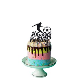 Decoración para tartas de fútbol 8 para niños, 8 deportes temáticos decoración de fiesta de cumpleaños, papel negro con purpurina