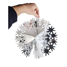 White and Silver Foil Christmas Decoration, Classic Hanging Festive Concertina Garlands and 3D Fold Out Snowflake Star Ball Bell (Large Garland)