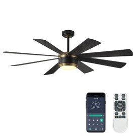 60 Inch Ceiling Fan with Lights and Remote Control, 8 Blade App Commercial Industrial Ceiling Fan with Lights Reversible Stepless Brightness and Color Temperature Ceiling Fan with Light. (Black-Gold)