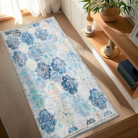 Topllen Washable Kitchen Runner Rugs - 2'x6' Boho Non Slip Hallway Runners, Print Distressed Soft Low Pile Indoor Carpet for Entryway & Bedside & Laundry & Living Room