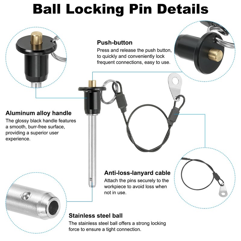 PATIKIL Quick Release Pin 1/4" x 1.97" Ball Lock Pin
