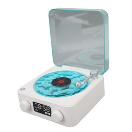 The Waves Bluetooth Speaker, Portable Four Modes Vintage Record Player, Waves Retro Record Player with Adjustable Lights, Sea White Noise for Bedroom, Party (White)