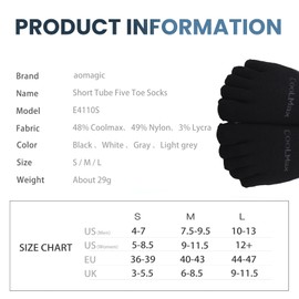 aomagic - Calcetines deportivos para hombres y mujeres, para correr y correr Coolmax de cinco dedos, transpirables, ligeros, 3 pares, E4110# Negro, Large