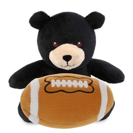 DolliBu Black Bear Stuffed Animal with Football Plush - Soft Huggable Bear, Playtime Plush Toy, Cute Wildlife Gift, Plush Doll Animal Toy for Kids and Adults with Name Personalization - 6 Inches