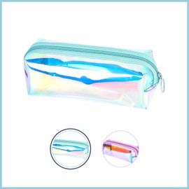 Bolsa de maquillaje holográfica/bonito organizador de cosméticos iridiscente/portalápices de mujer brillante para la escuela/bolsa transparente con cremallera para bolso o mochila
