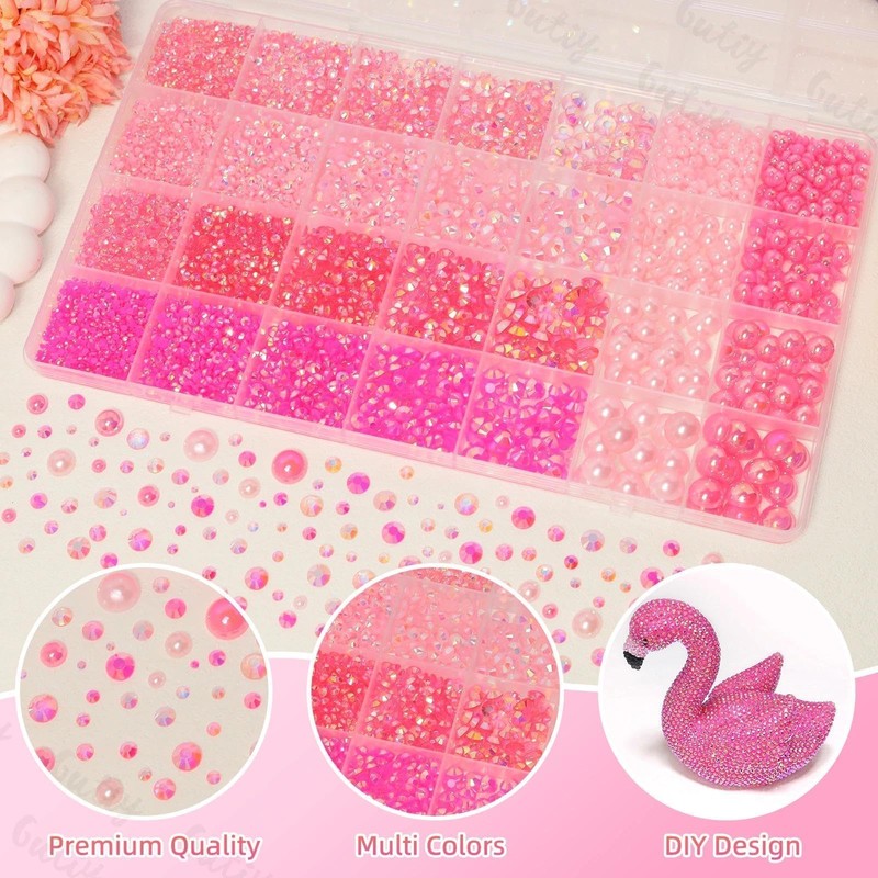 14000Pcs Pink Flatback Rhinestones and Pearls for Bedazzling Kit