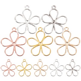 TEHAUX 200pcs Open Bezels, Mini Flowers Petal Charms Open Flower Shape Hollow Bezel Blank Charm Metal Frame Resin Pendants Jewelry Making Hanging Charms for DIY Crafts