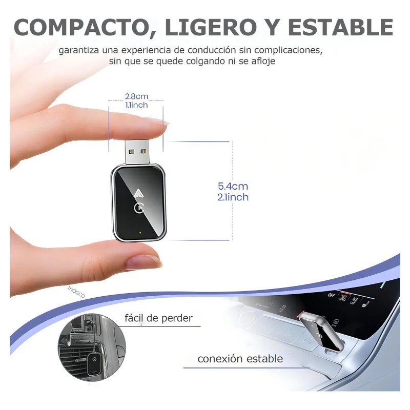 Adaptador Inalámbrico USB CarPlay Android Auto iHogco 2 en 1