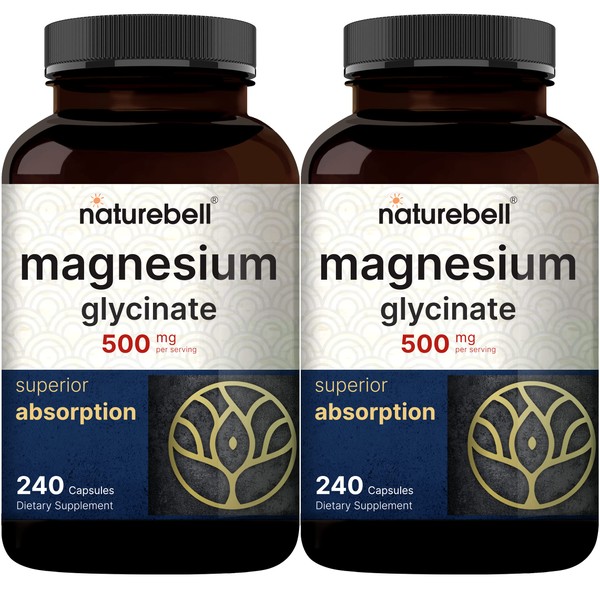 2 Pack Magnesium Glycinate 500mg, 480 Capsules – 100% Chelated for Max Absorption – Bioavailable Mineral Supplement for Muscle, Joint, Enzyme, & Heart Health (16-Month Supply)