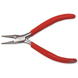The Beadsmith Slim Line Round Nose Pliers, 4.75 inches (120mm) with polished steel head, red PVC comfort grip handle with double-leaf spring, tool for jewelry making