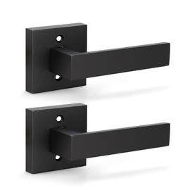 KNOBWELL 2 Pack Black Door Handle Interior for Closet/Hallway Non-Turning Door knobs with Lever, Contemporary Square Dummy Door Handles