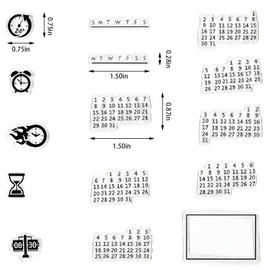 Calendar Date Week Number Clear Stamps for Card Making and Journaling, Clock Time Silicone Stamps Date Week Month Rubber Stamps for Scrapbooking DIY Cards Album Crafts Supplies