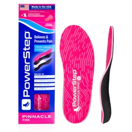 PowerStep Pinnacle Pink Orthotics for Women - Arch Support Inserts for Plantar Fasciitis Relief - Made in USA - Maximum Cushioning Arch Support, Deep Heel Cup for Pronation (W 11-11.5, M 9-9.5)