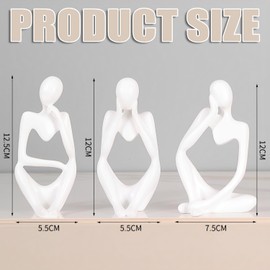 Norhogo 3 pcs Thinker Statues Set, Mini Thinker Sculpture Ornaments, Decor Abstract Art Sculpture, white ornaments for living room, office, Bookshelf, Table Artistic Resin Decorative Statues