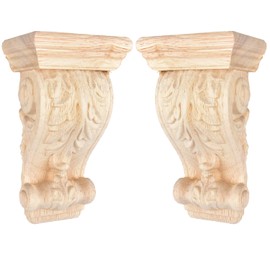 4 inch-W 2.4 inch-D 7 inch-H Wood Carved Corbels, Tchosuz 2 -Pack Antique Traditional Unfinished Wooden Carving DIY Decorative Scrolled Millwork Brackets for Countertop Kitchen Fireplace Mantel