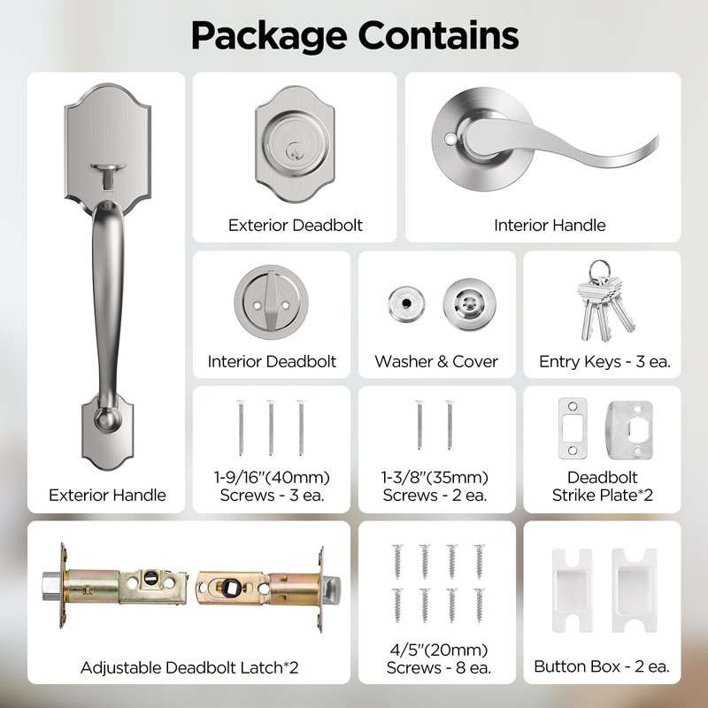 MAXECURITY Silver Front Door Handle and Deadbolt Set, Classic Lock