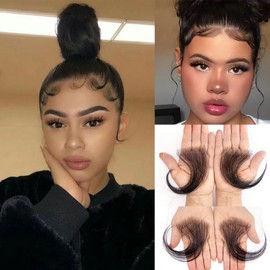 Edges Hair Top Swiss HD Lace 100% Real Human Hair Reusable Breathable Invisible Lace Hairline Stripes Natural Black Curly Baby Hair for Women (2pcs"V")