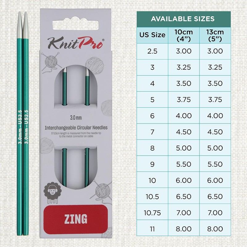KnitPro Zing - Ferri circolari intercambiabili, 13 cm, 3 mm