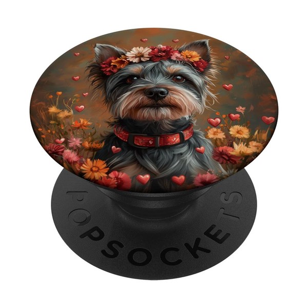 Silky Terrier Hund Blumen mit Herzen rund um Boho Grafik