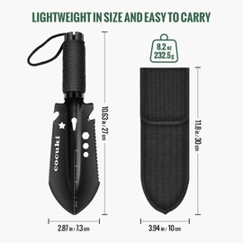 CoCuKi Portable Backpacking Trowel, 9 in 1 Mini Hand Camping Shovel, Ultralight Hori Hori Multi Shovel with Carrying Pouch,for Camping, Gardening, Hiking, Survival