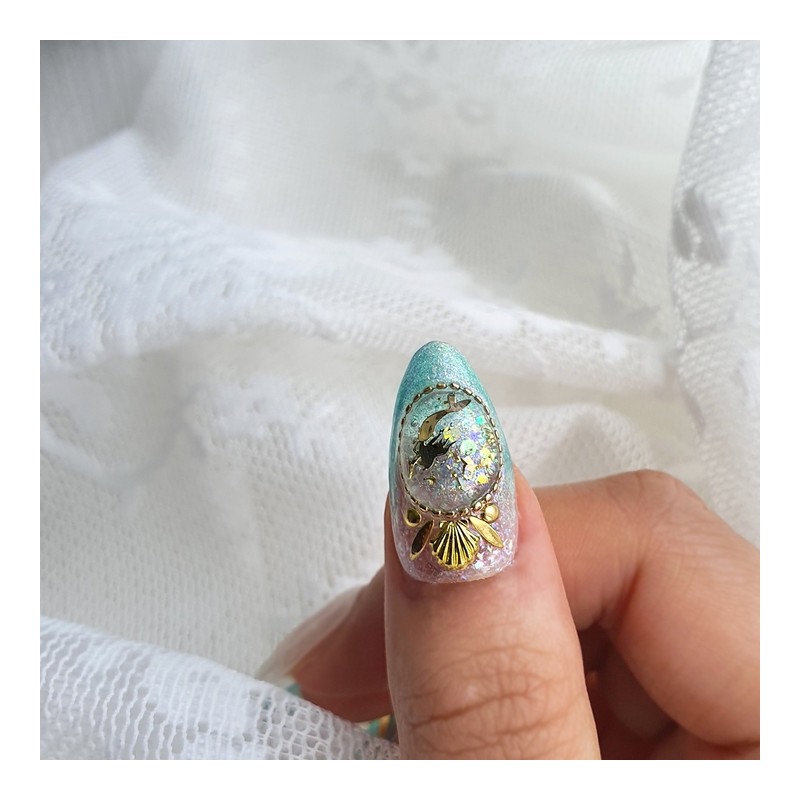 Peridot Shimmer Princess Handmade Nail Tips - Long Square /