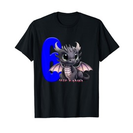 6th Birthday Shirt Dragon Party Birthday Boy Blue Kids 6 Six T-Shirt
