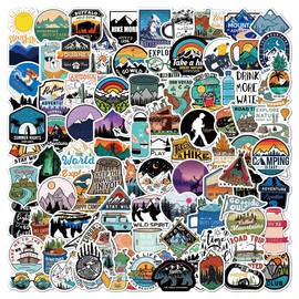Lotsdonxia 100 Pcs Camping Style Waterproof Stickers - Adventurers and Outdoor Fans Nature and Adventure Stickers for Notebooks, Luggage, and Laptops