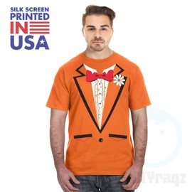 DIRTYRAGZ Orange Tuxedo T Shirt for Men - Dumb and Dumber Tuxedo Shirt Lloyd by Jim Carrey, Funny Tux Costume, Vintage Tees for Men Graphic Tee L Orange
