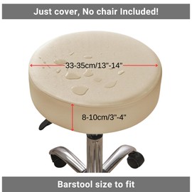 Round Cover with Elastic for Cushion Barstool, Waterproof Leather Slipcovers, Dia 13-14", Set of Foam Padded Seat Cushions for Vanity Chairs Indoors & Outdoors (High: 3-4") (White, 2PCS)