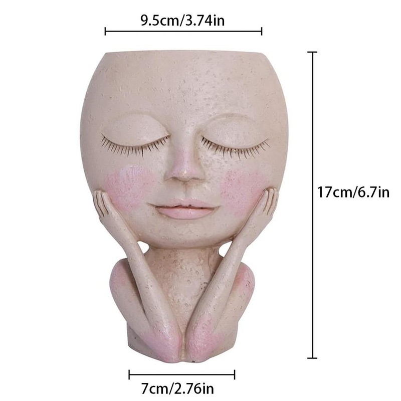 Girls Face Head Planter Flower Container Safe Nontoxic Garden Decor