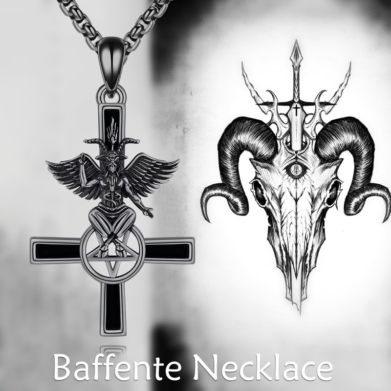 VENACOLY Satanische Halskette 925 Sterling Silber Baphomet Anhänger Halskette Satanische