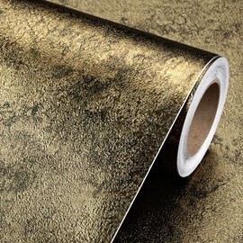 Livelynine Gold Metallic Peel and Stick Wallpaper Removable Thick Luxury Black Gold Textured Contact Paper for Countertops Kitchen Cabinets Self Adhesive Vintage Accent Wall Paper Bedroom 15.8x78.8