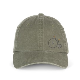 Baseball Cap Hat Embroidered Penny Farthing Bicycle Cycling 100% Organic Cotton Christmas or Birthday Gift Eco-Friendly Adjustable (Organic Cotton, Washed Organic Khaki)