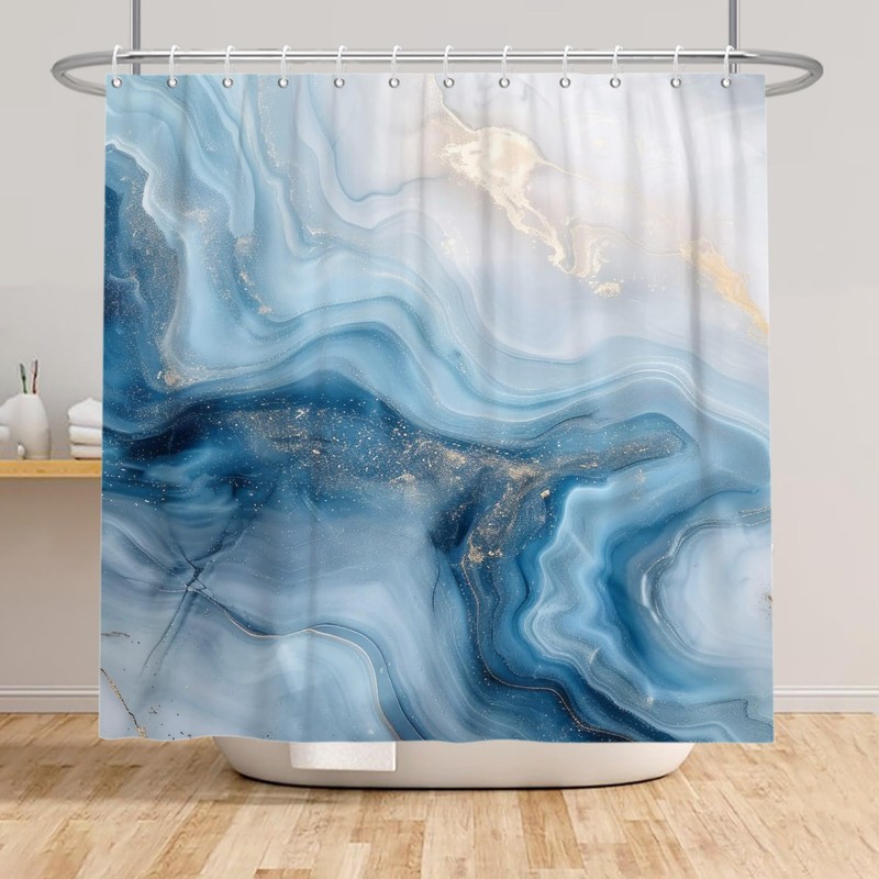 ChloropLastid Blue Marble Shower Curtain Abstract Blue Gold Ombre Marble