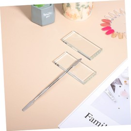 Ipetboom 3Pcs Glass Nail Art Palette with Dual Head Stainless Steel Cuticle Pusher for Gel Mixing and Makeup Application Makeup Palettes for Manicure and Nail Art