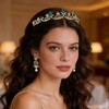 Gold Green Princess Tiara for Women Small Bride Crown for