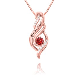 BYFDIY Women's Necklace, Popular, Birthstone Necklace, Pink Gold, Pendant, Hypoallergenic, Love You Forever Jewelry, Popular, Gift, Birthday, Anniversary, January, Silver, Garnet Diamond
