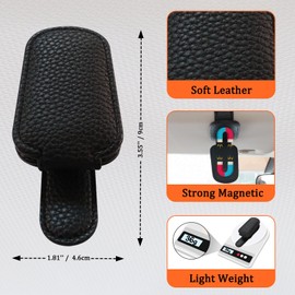 Gbivbe Brillenhalter für Auto Sonnenbrillenhalter, 2 STK Sonnenblende Magnetische Leder Sonnenbrillen Halterung für Auto Visier Zubehör, für Alle Arten von Gläsern Geeignet (Schwarz)