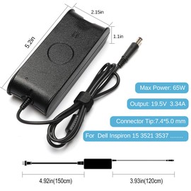 19.5V 3.34A 65W AC Adapter Laptop Charger Power Supply for Dell Inspiron 15 3521 3537 3531 15R 5521 5537 17 3721 5748 17R 5737 5721 14 3421 5421 14R 5437 5421 N5110 N5010 N7110